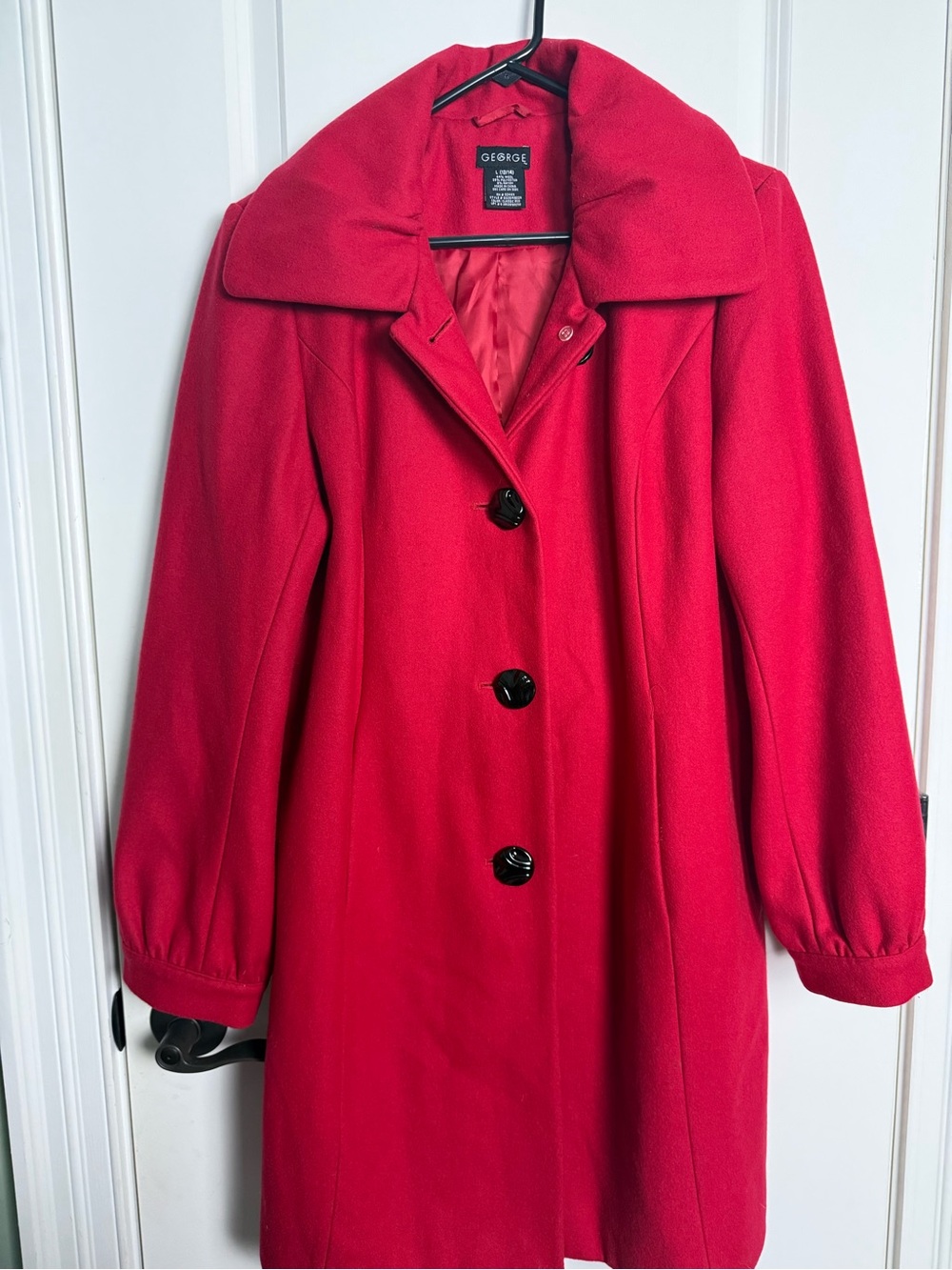 George Bright Red Wool-Blend Pea Coat